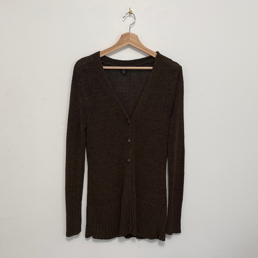 Willi Smith Brown Long V-Neck Cardigan